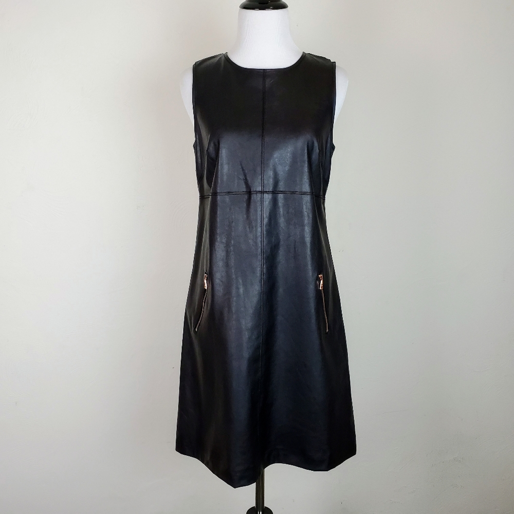 Ivy & Blu Maggie Boutique Dress Black Faux Leather Edgy Bold Sexy LBD